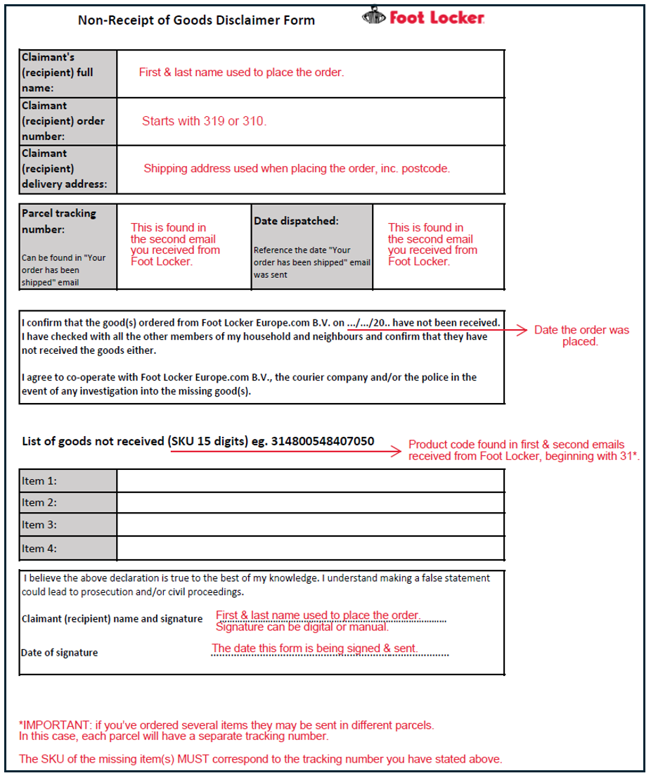 Dispute Form Delivered Item Claim Foot Locker